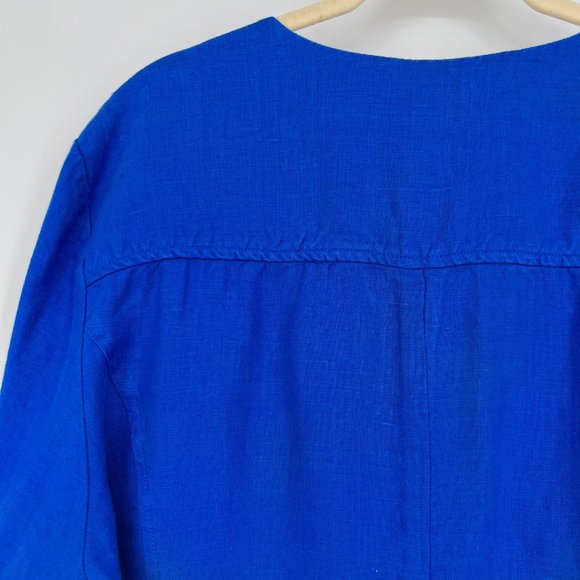 Chico's Size Large 100% Linen Zip Up Jacket Blue Blazer 3/4 Sleeve Pockets - Picture 6 of 8